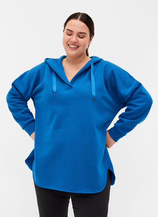Sweatshirt med hætte og slids, Daphne Blue, Model image number 0