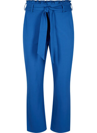 Højtaljede bukser med flæser og bindebånd, Blue Quartz, Packshot image number 0