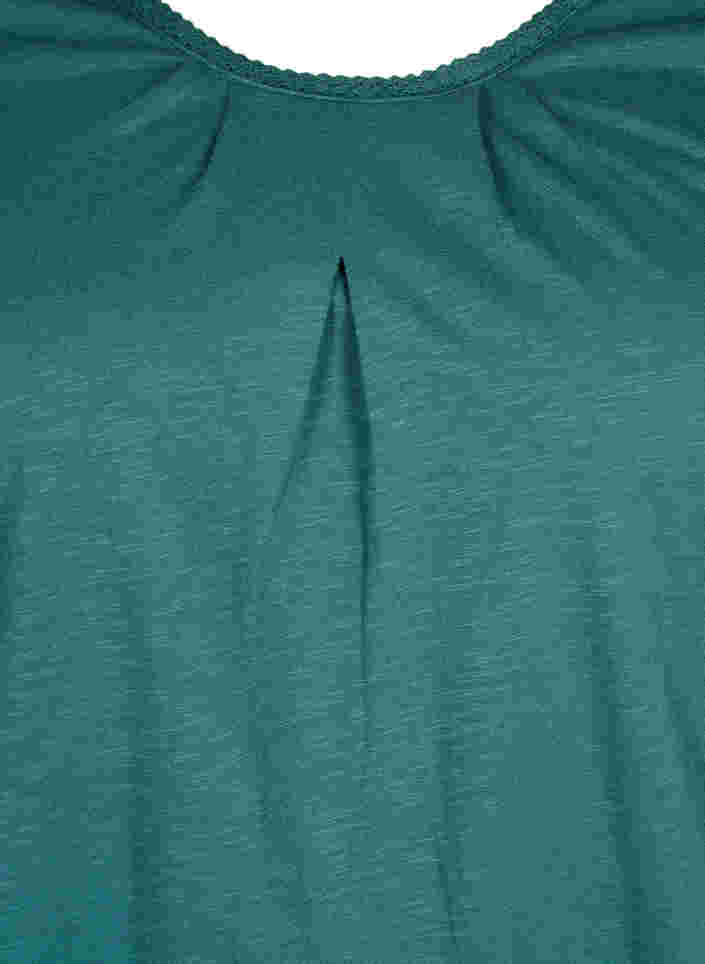 Bomuldsbluse med 3/4 ærmer, Mallard Green, Packshot image number 2