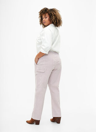 Stribede cargo jeans med straight fit, Rose White Stripe, Model image number 1