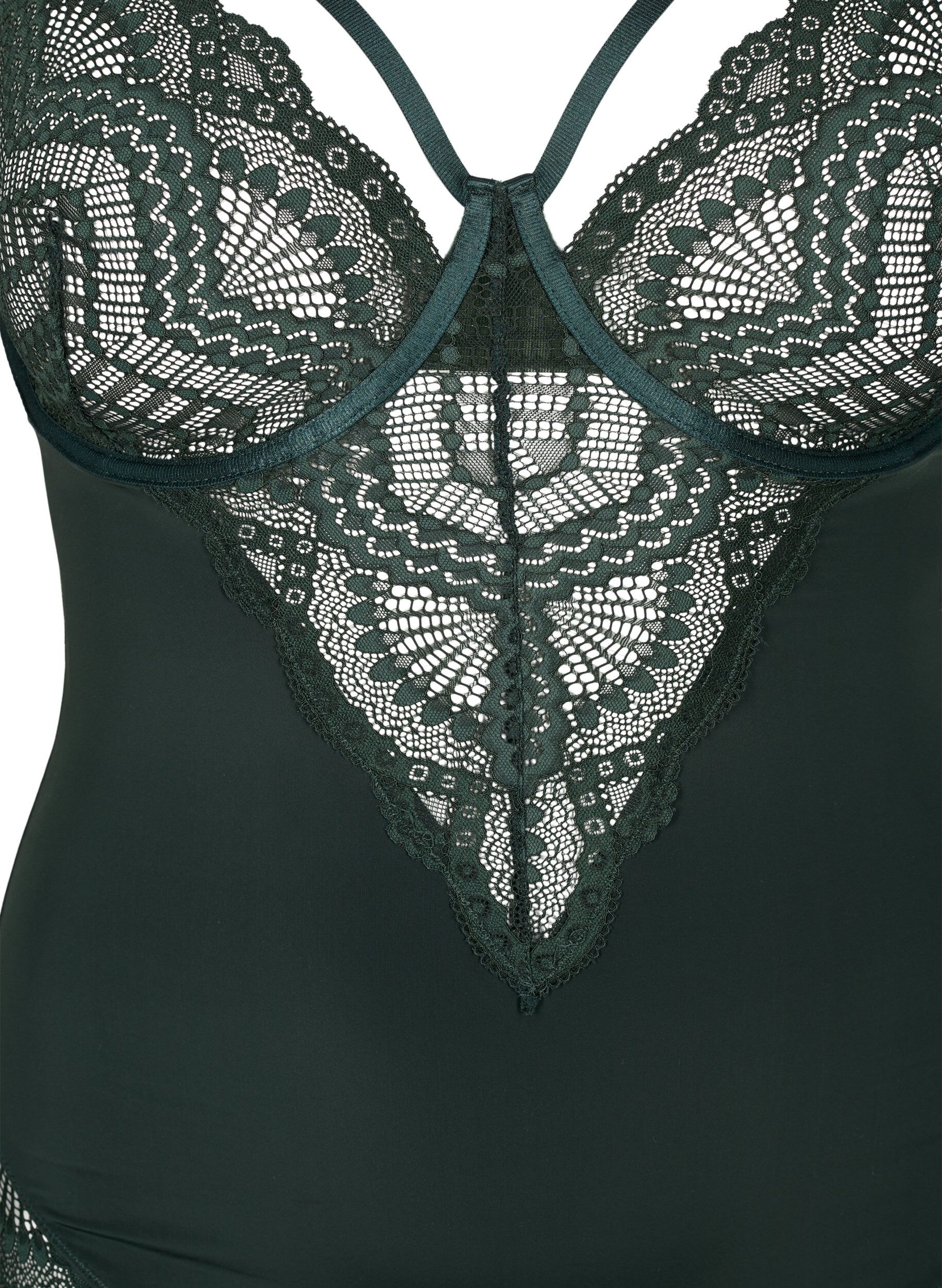 Zizzi Bodystocking med b&oslash;jle og stringdetalje, Scarab, Packshot image number 2