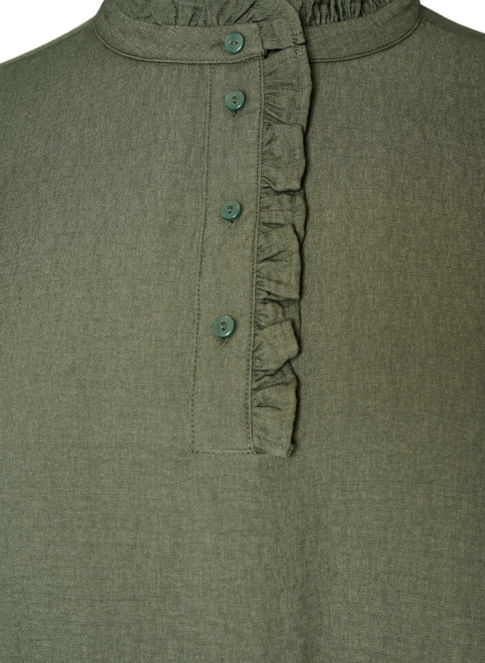 Viskosetunika med fl&aelig;ser og knapper, Gr&oslash;n, Packshot image number 2
