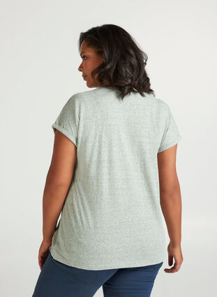 Meleret bomulds t-shirt, Green Mélange, Model image number 1
