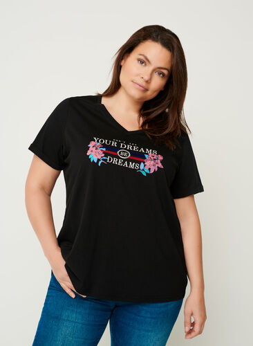 Kortærmet t-shirt med print, Black, Model image number 0
