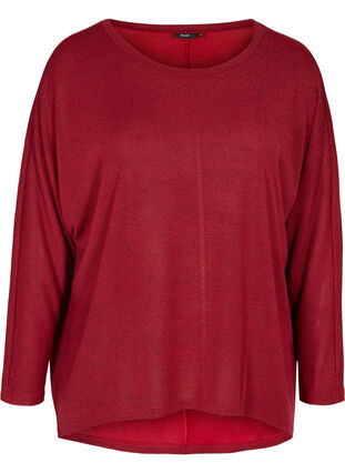 Ensfarvet bluse med lange ærmer, Red, Packshot image number 0