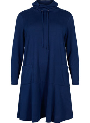 Jerseykjole med høj hals og lommer, Dress Blues Mel., Packshot image number 0
