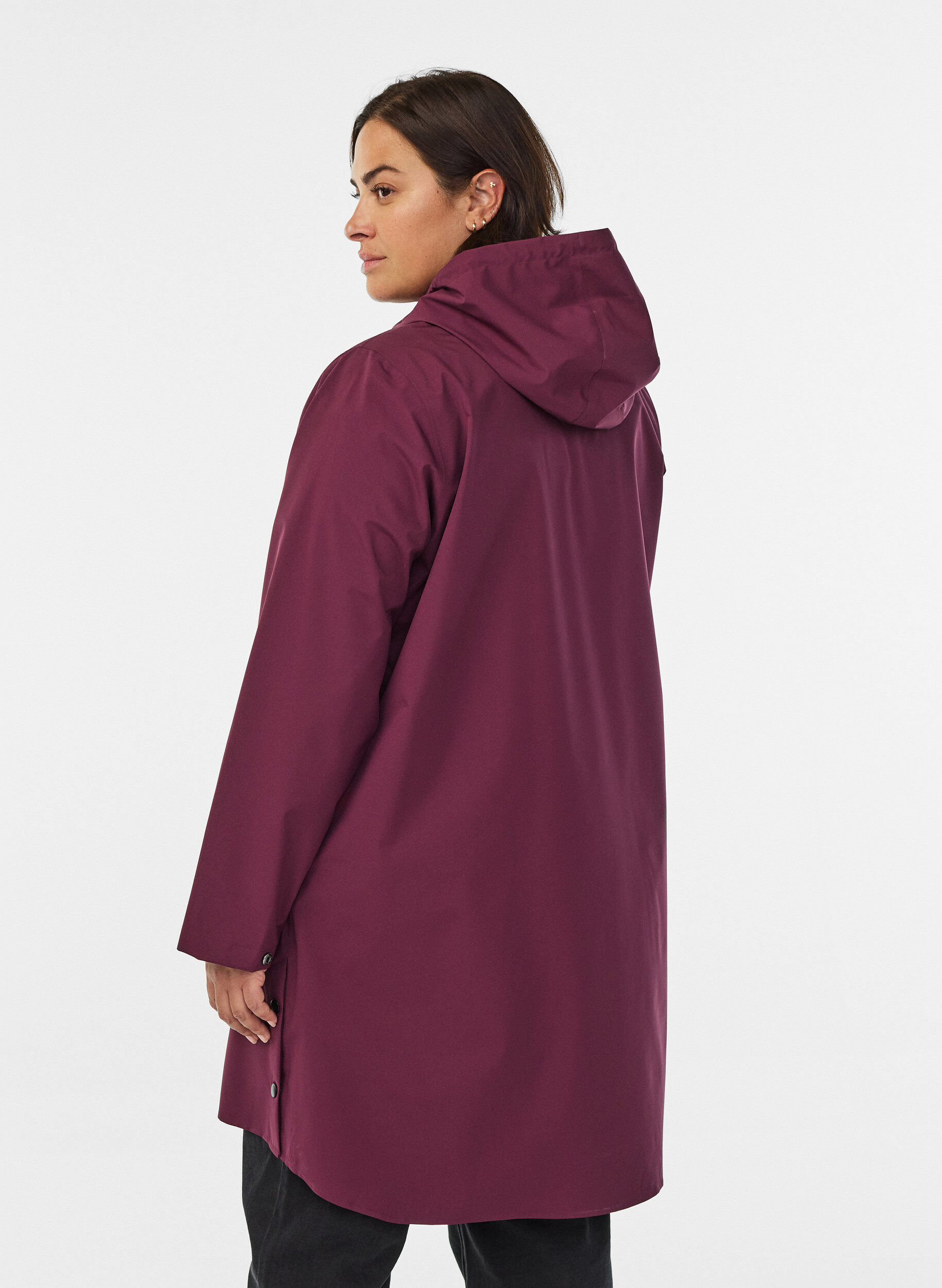ZizziRegnjakke med lommer og h&aelig;tte, M&oslash;rk Bordeaux, Model image number 2