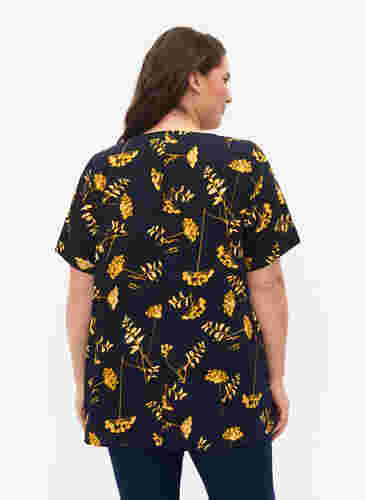 FLASH - Bluse med korte ærmer og print, Night Sky Yellow AOP, Model image number 1