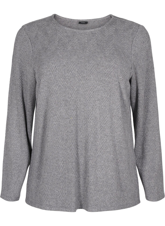 Langærmet bluse med mønster, Grå, Packshot image number 0