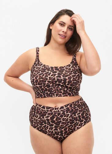 Bikini trusser med print og høj talje, Autentic Leopard, Model image number 0