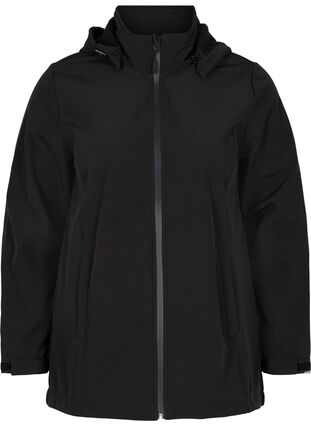 Softshell jakke med aftagelig hætte, Black, Packshot image number 0