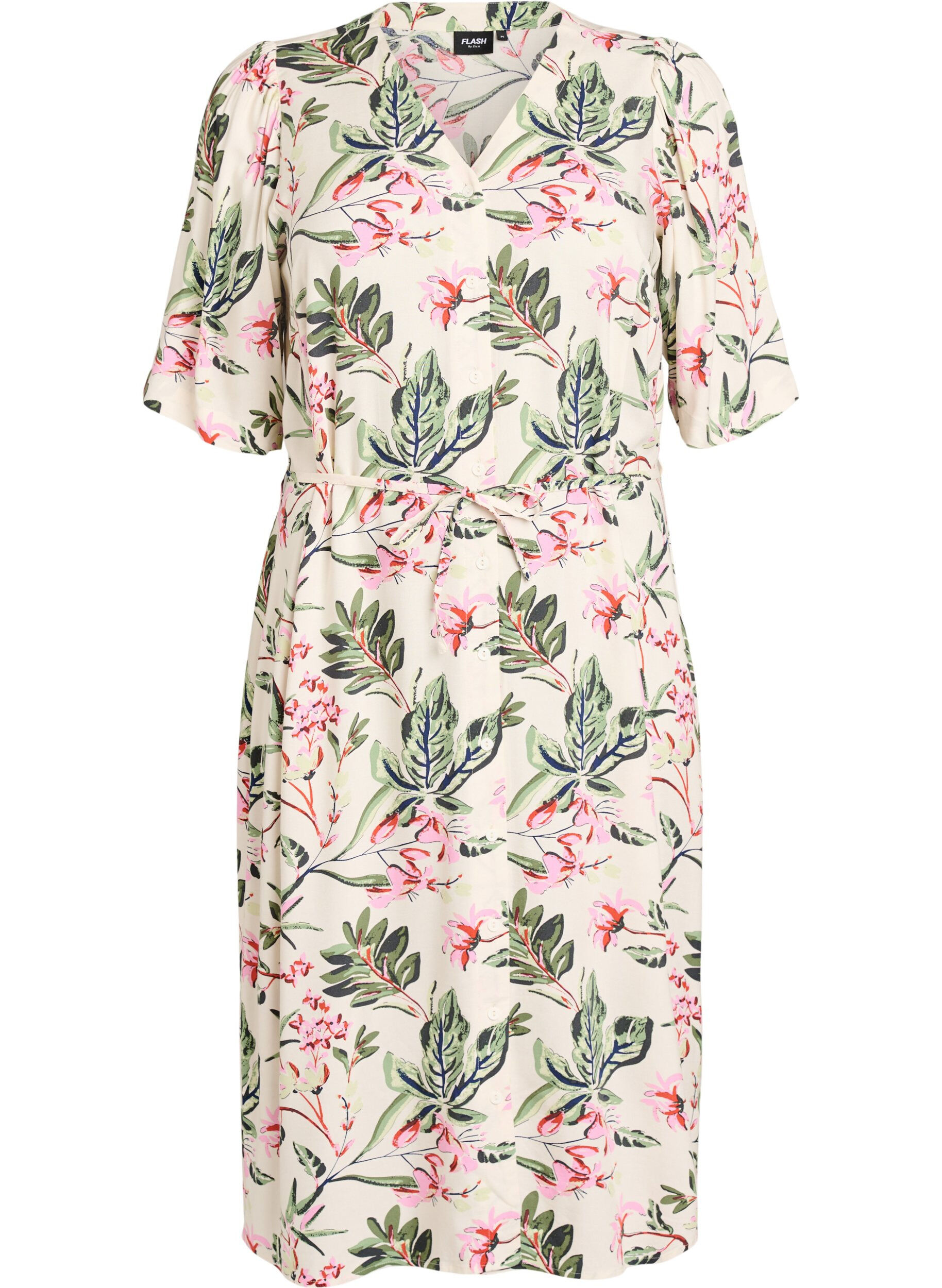 Midikjole med print og bindeb&aring;nd