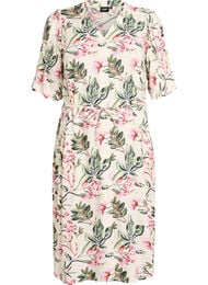 Midikjole med print og bindeb&aring;nd, Vanilla