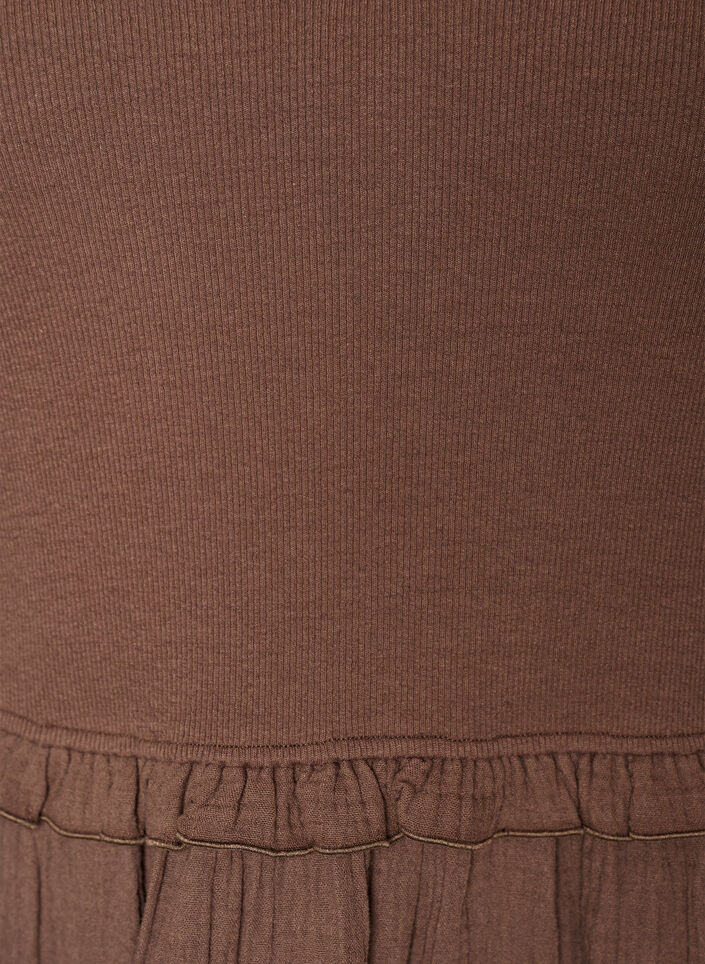&AElig;rmel&oslash;s midikjole i bomuld med rib og musselin, Brun, Packshot image number 2