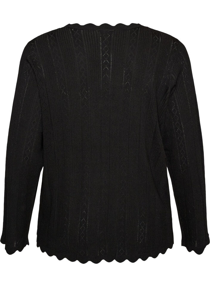 Cardigan med hulm&oslash;nster og b&oslash;lgede kanter, Sort, Packshot image number 1