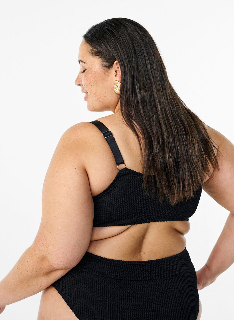 Crepe bikini top med justerbare stropper, Sort, Model image number 2