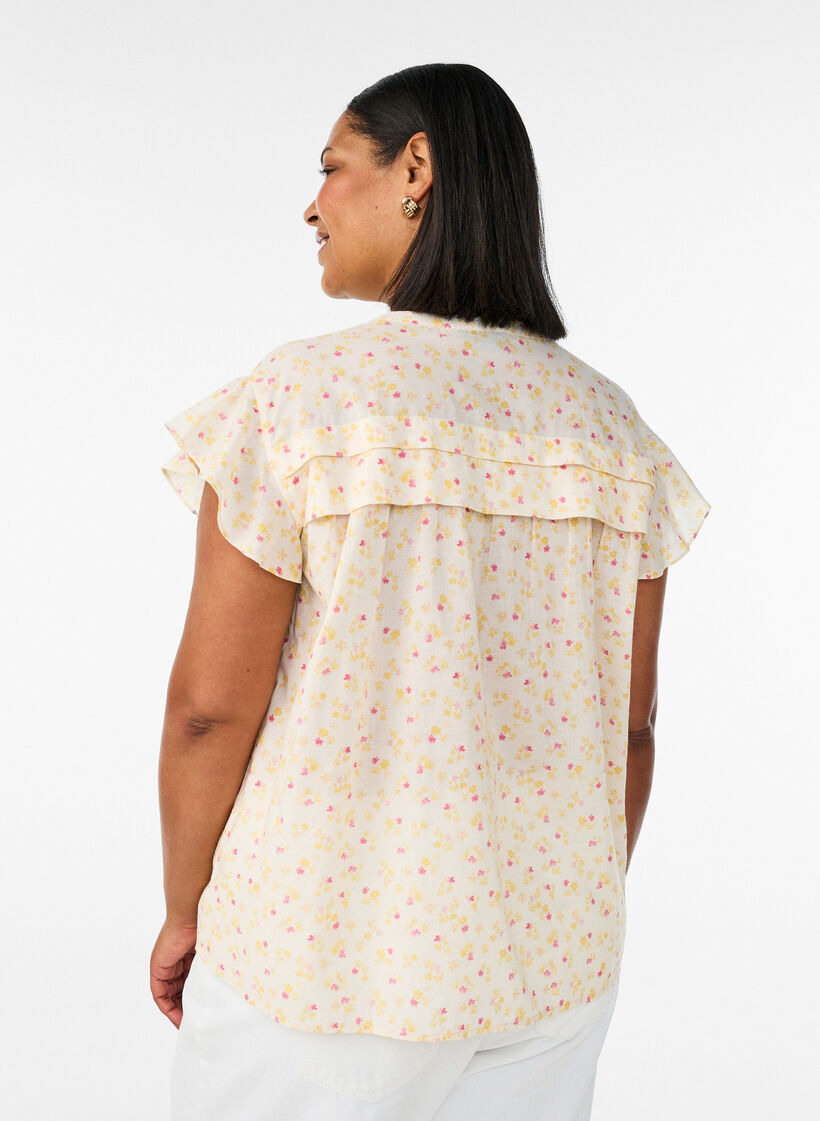 &AElig;rmel&oslash;s skjortebluse i bomuld med A-form, Gul, Model image number 2