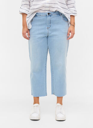 7/8 jeans med rå kanter og høj talje, Super L.Blue Denim, Model image number 2