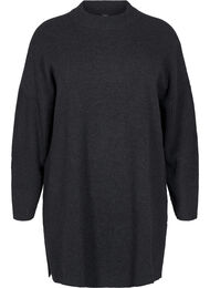 Lang strikbluse med lange ærmer, Dark Grey Melange