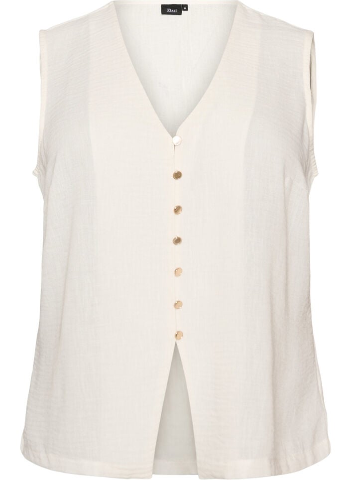 &AElig;rmel&oslash;s vest med V-udsk&aelig;ring og knapper, Vanilla, Packshot image number 0