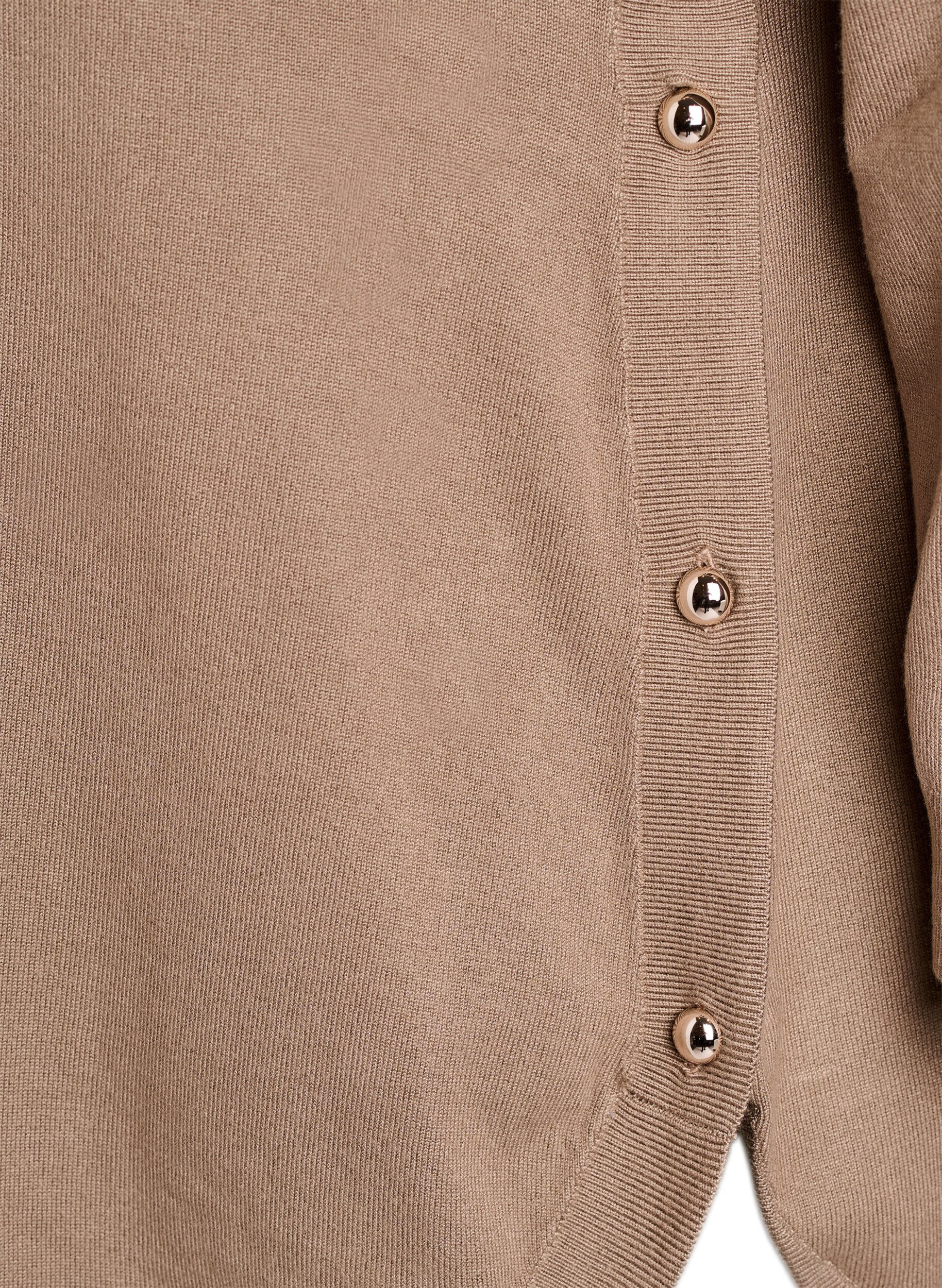 Zizzi Strikbluse med knapper i siden, Beige, Packshot image number 3