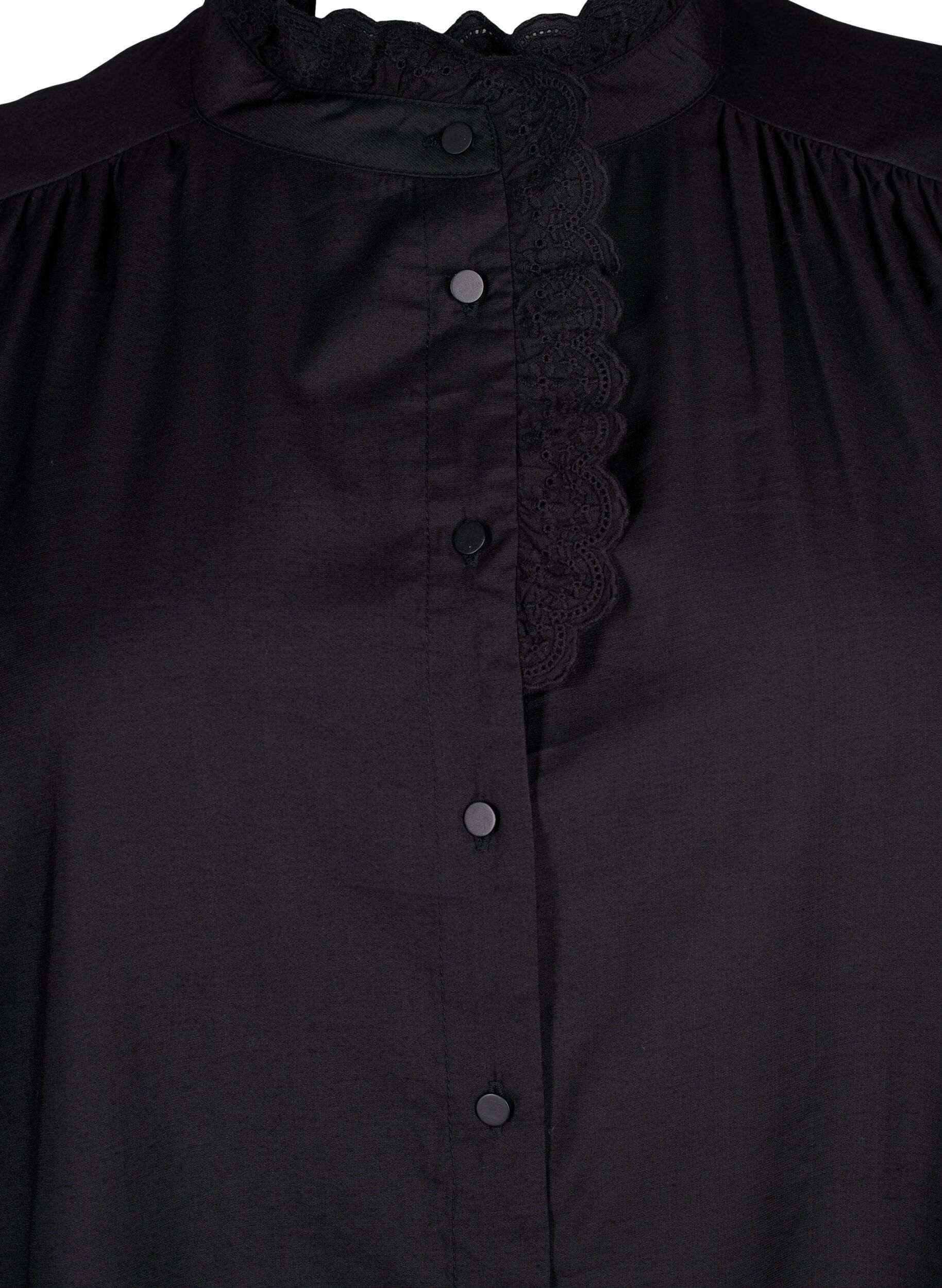 Zizzi Skjortebluse i viskose med fl&aelig;ser, Black, Packshot image number 2