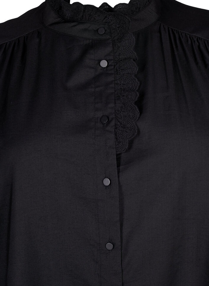 Skjortebluse i viskose med flæser, Black, Packshot image number 2