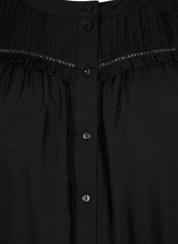 Skjortebluse med flæser og læg, Black, Packshot image number 2