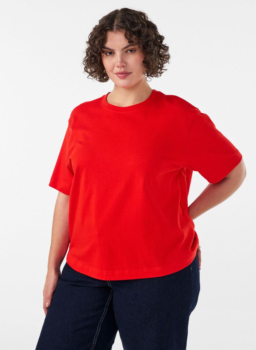 Boxy T-shirt i bomuld, R&oslash;d, Model image number 0