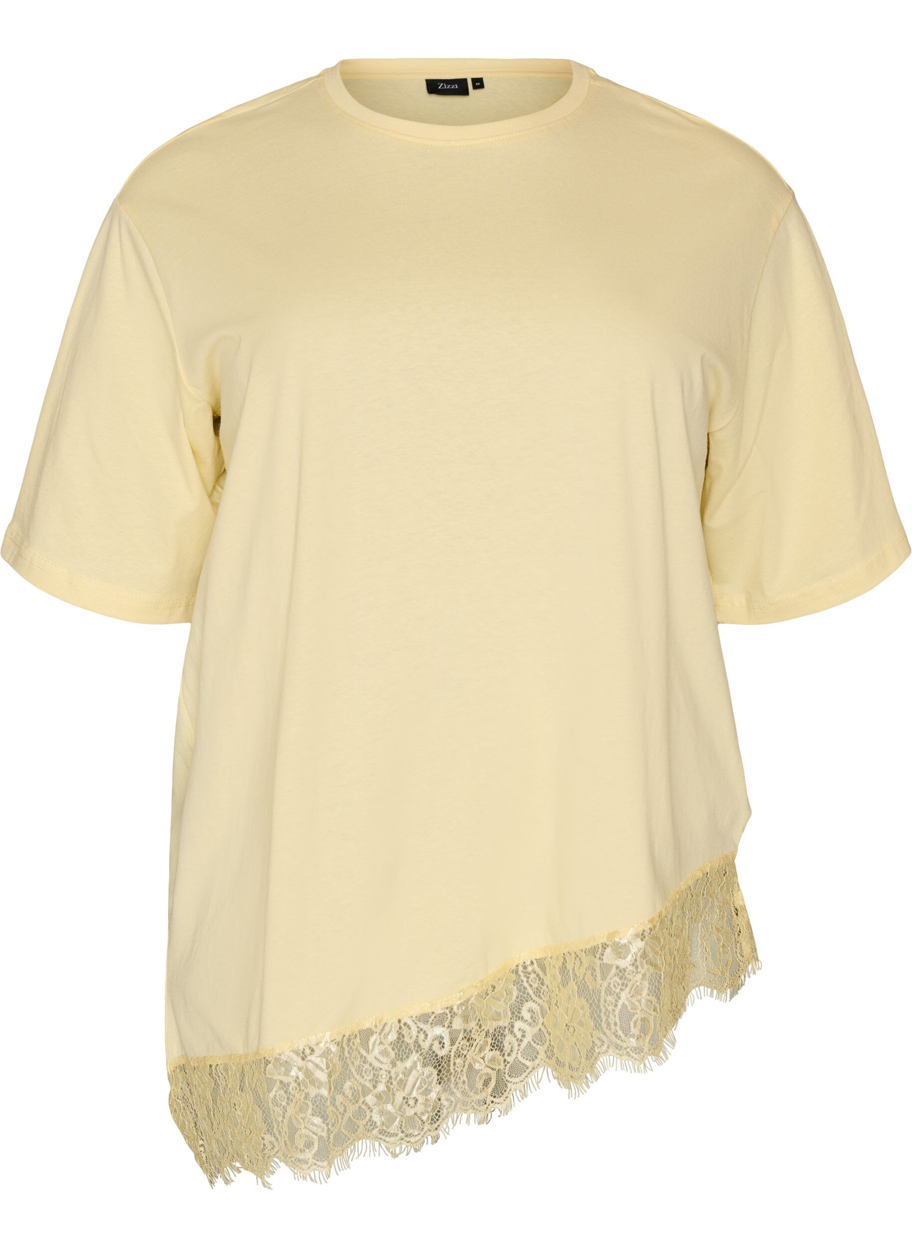 T-shirt med asymmetrisk blondekant