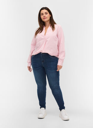 Nille jeans med høj talje og broderi, Blue denim, Model image number 0