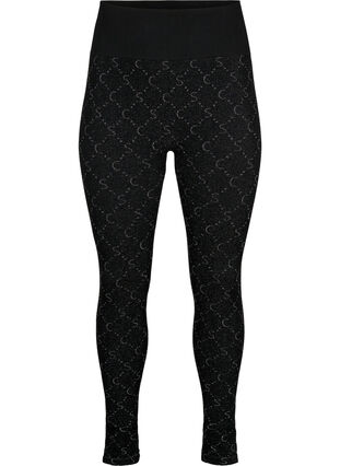 Seamless leggings med sølvfarvet mønster, Black, Packshot image number 0