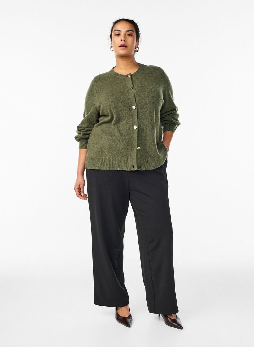 Cardigan i bl&oslash;d strik med guldfarvede knapper, Gr&oslash;n, Model image number 1