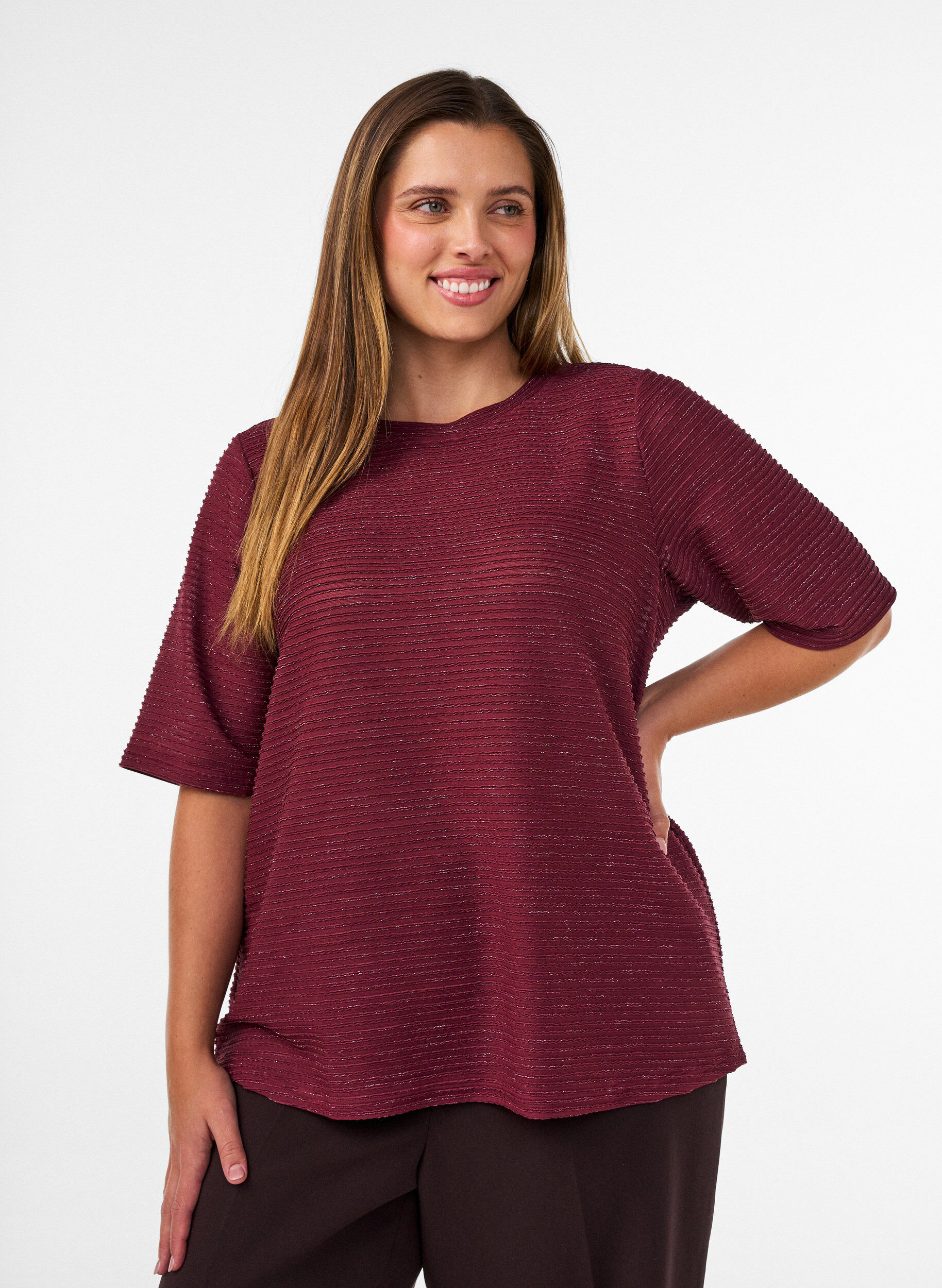 ZizziBluse med struktur og glimmer, R&oslash;d, Model image number 0