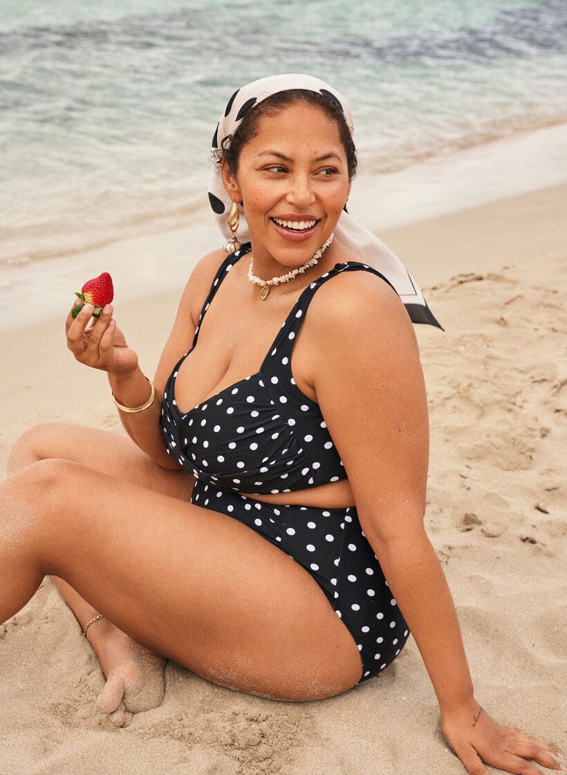 Bikini overdel med vattering og print, Sort, Image image number 0