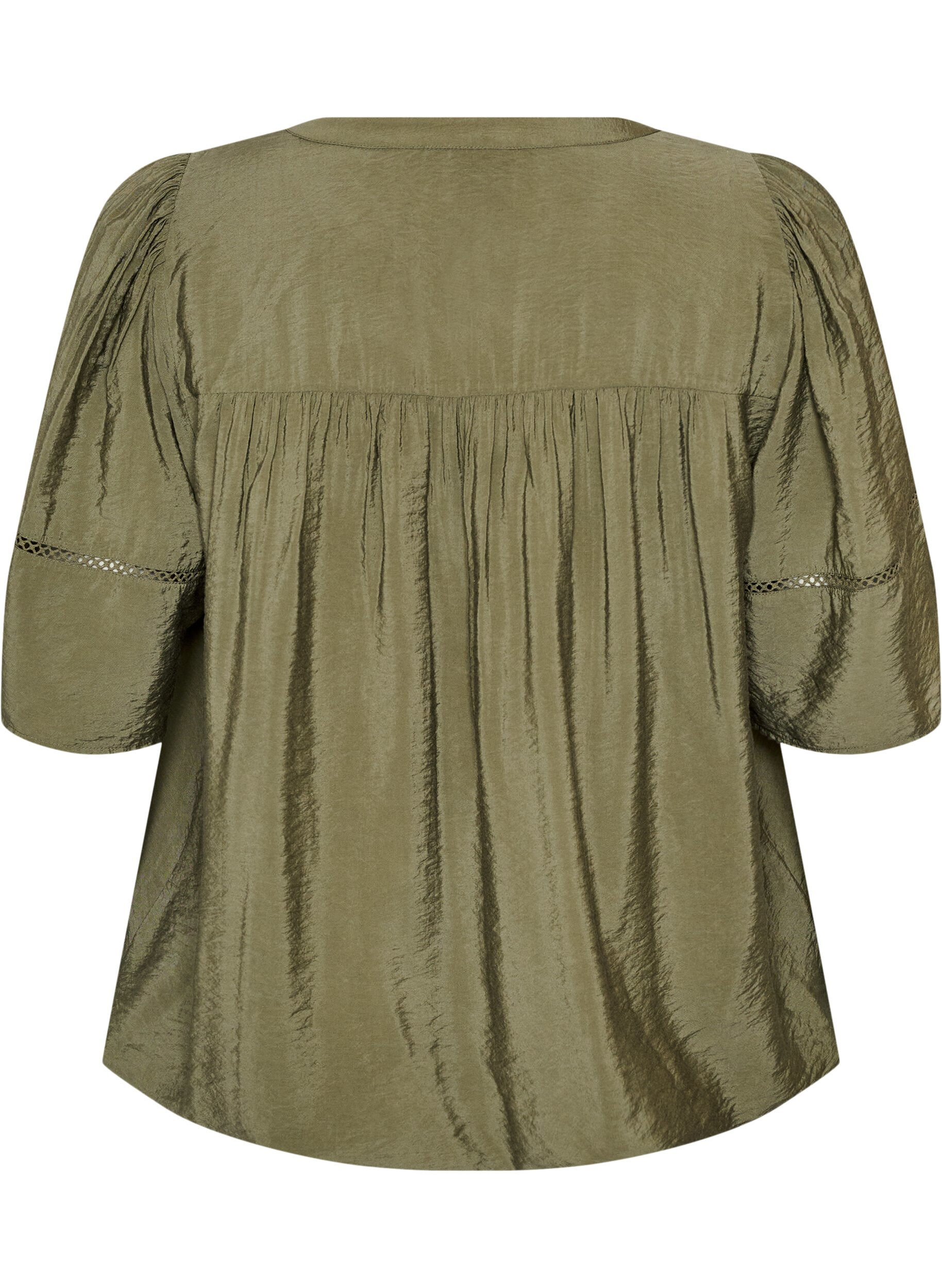 ZizziViskosebluse med pintucks og ballon-effekt, Gr&oslash;n, Packshot image number 1