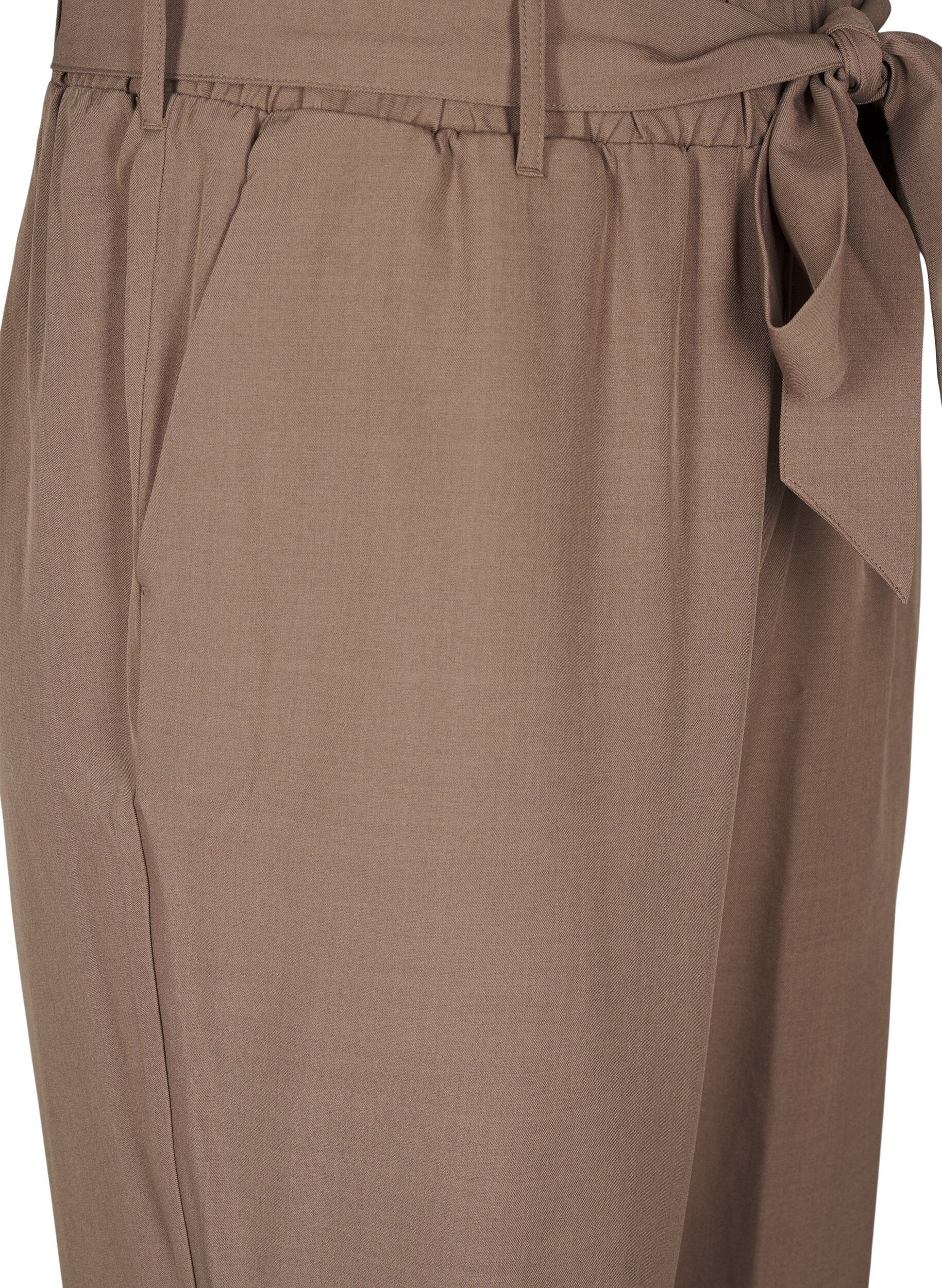 Zizzi H&oslash;jtaljede bukser med fl&aelig;ser og bindeb&aring;nd, Walnut Melange, Packshot image number 2