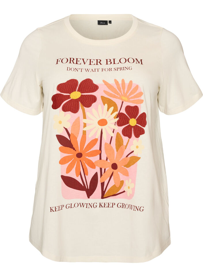 T-shirt i bomuld med printmotiv, Vanilla, Packshot image number 0