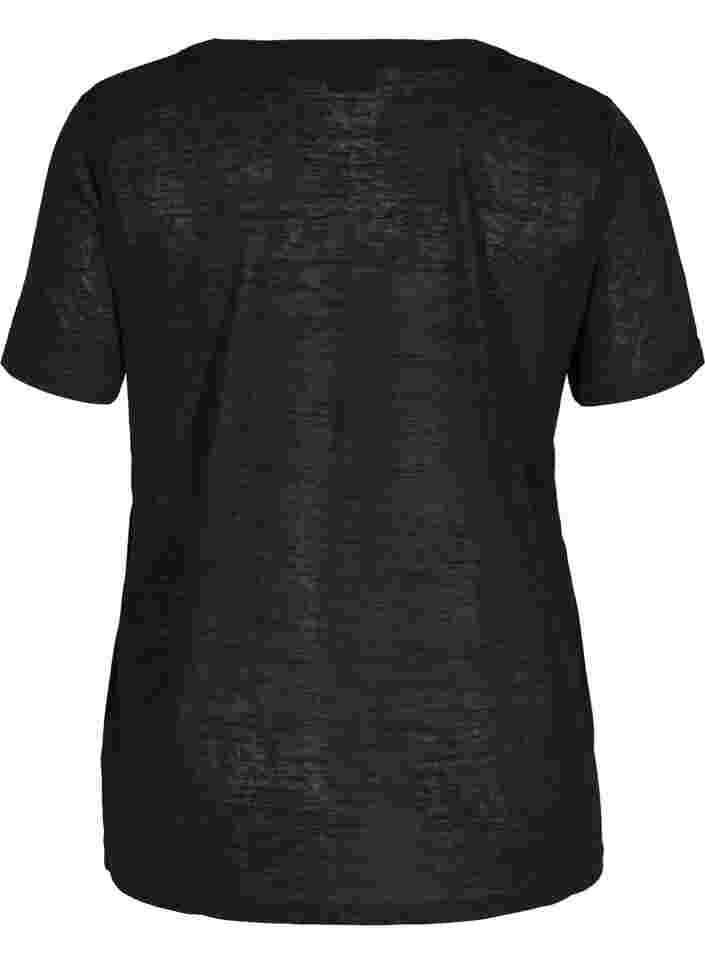 Kortærmet t-shirt med knapper , Black, Packshot image number 1