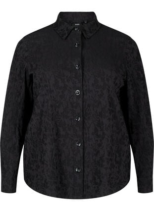 Skjortejakke i viskose med tone-i-tone mønster, Black, Packshot image number 0