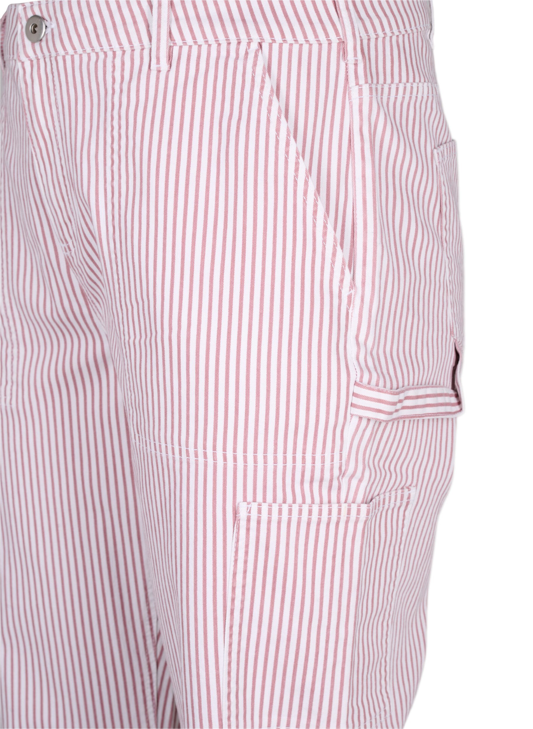 Zizzi Stribede cargo jeans med straight fit, Rose White Stripe, Packshot image number 2