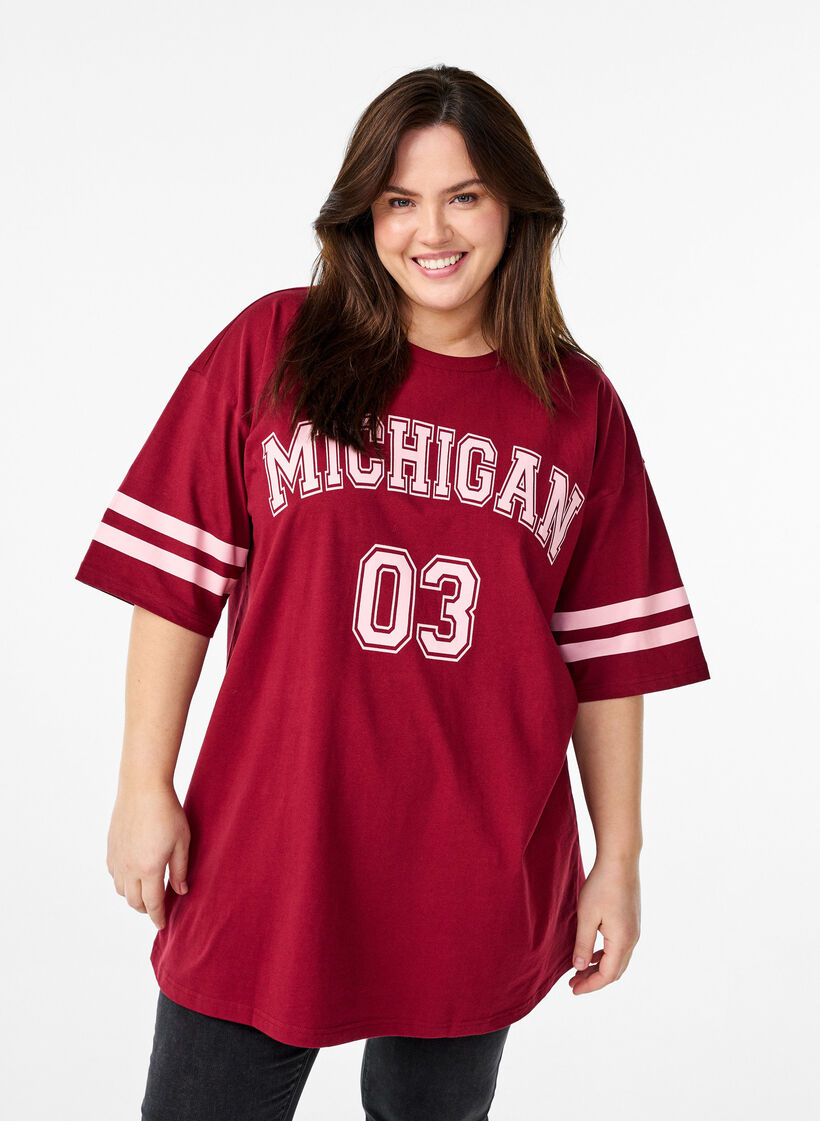 Sporty oversize college t-shirt, Rød, Model image number 0