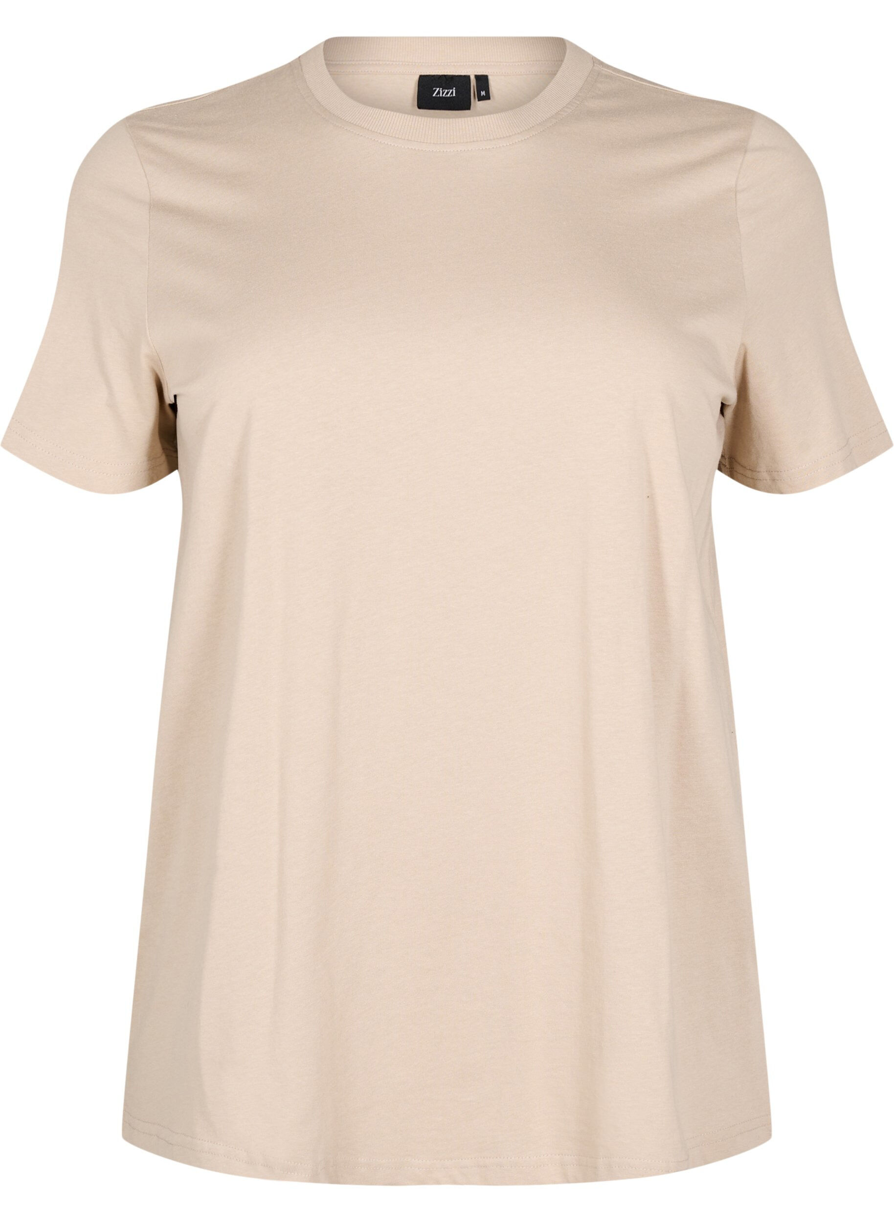ZizziBasis t-shirt i bomuld med rund hals , Beige, Packshot image number 0