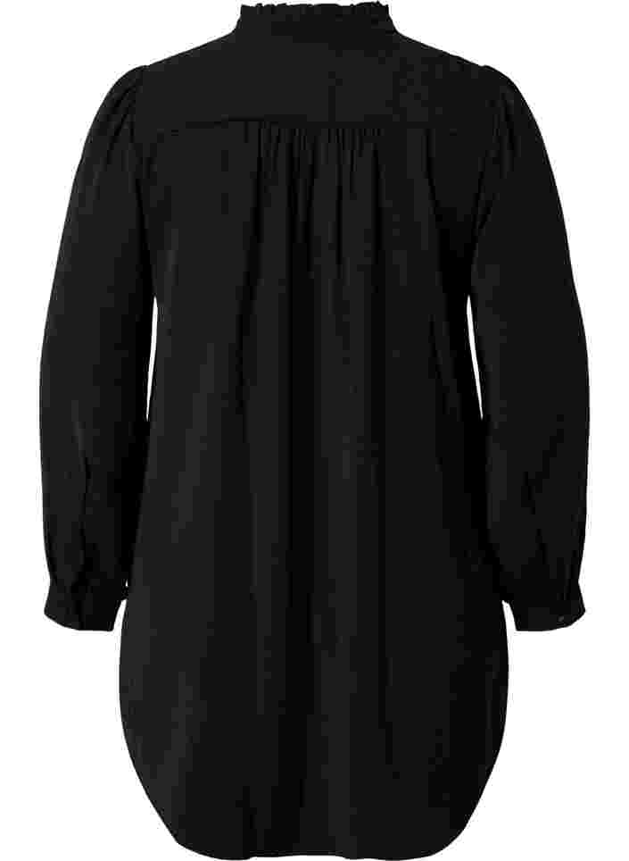 Langærmet tunika med flæsekrave, Black, Packshot image number 1