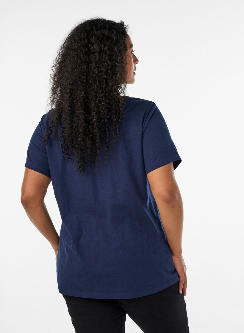 T-shirt med knapdetalje, Bl&aring;, Model image number 2