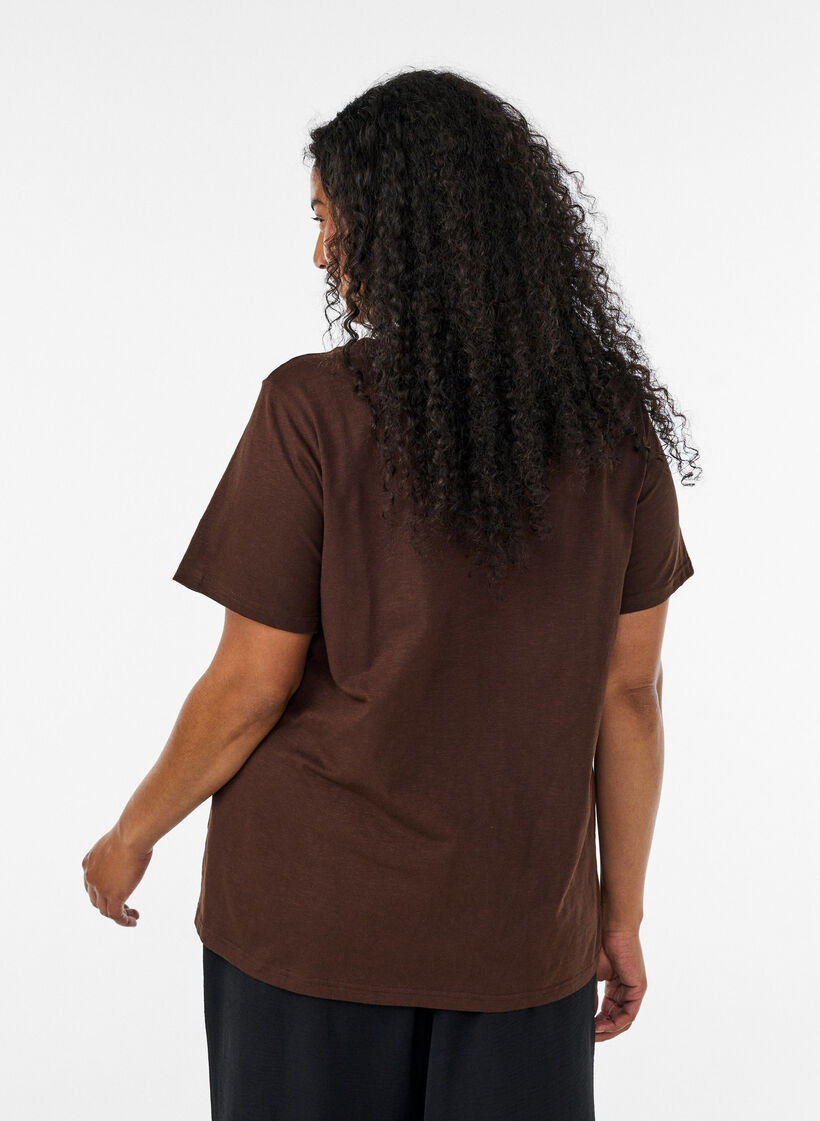 T-shirt med knapdetalje, Brun, Model image number 2