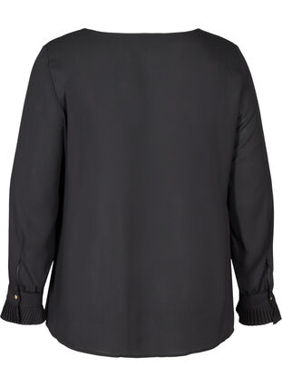 Langærmet bluse med plissé, Black, Packshot image number 1