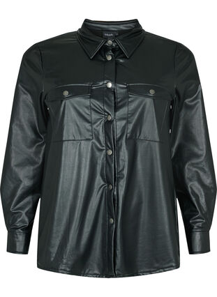 Imiteret læderskjorte , Black, Packshot image number 0