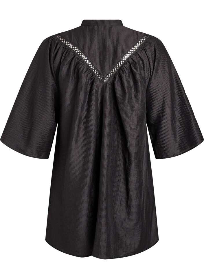 Tunika med crochet-bånd og stribet tekstur, Sort, Packshot image number 1