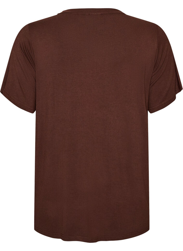 T-shirt i viskose med rhinsten, Brun, Packshot image number 1